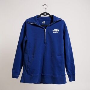 Roots‎ Womens Blue Quarter-Zip Pullover Sweatshirt M Medium Cotton Blend
